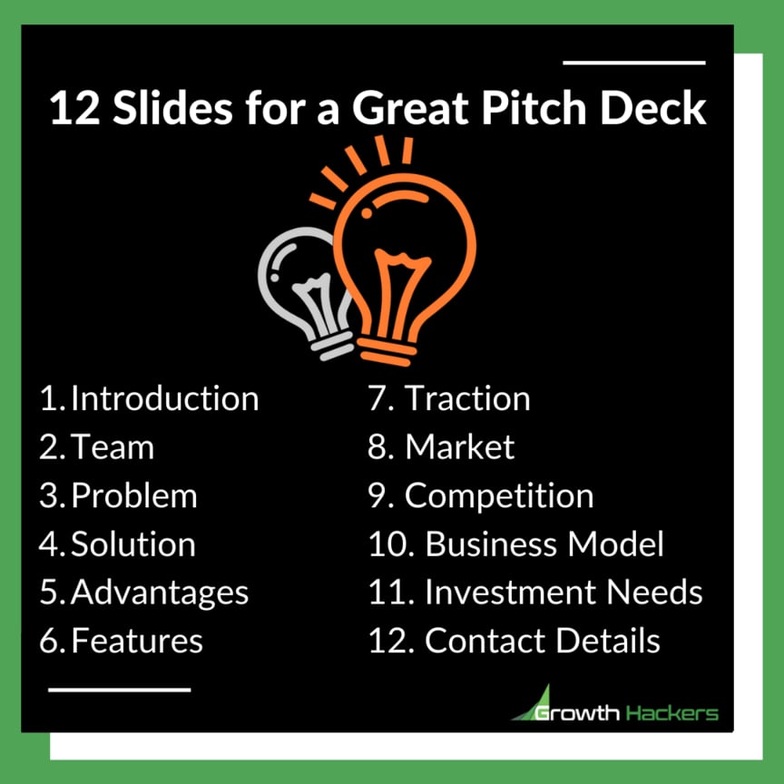 12 slides for a great pitch deck startup funding fundraising entrepreneurship